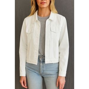 NWOT White Denim Bomber Jacket Military Style Relaxed Fit Fall Staple Small 4/6